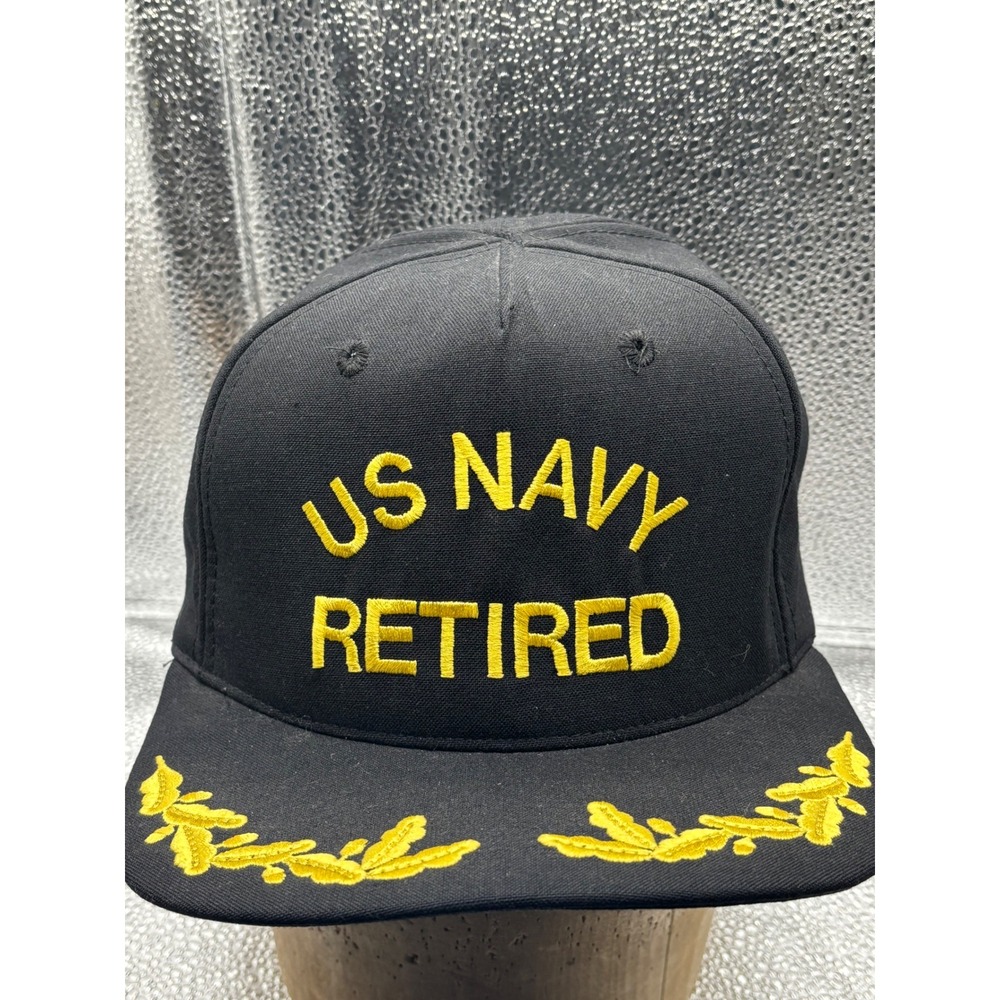US Navy Retired Black Snapback‎ Hat Ivy Embroidered Gold Military Veteran Cap